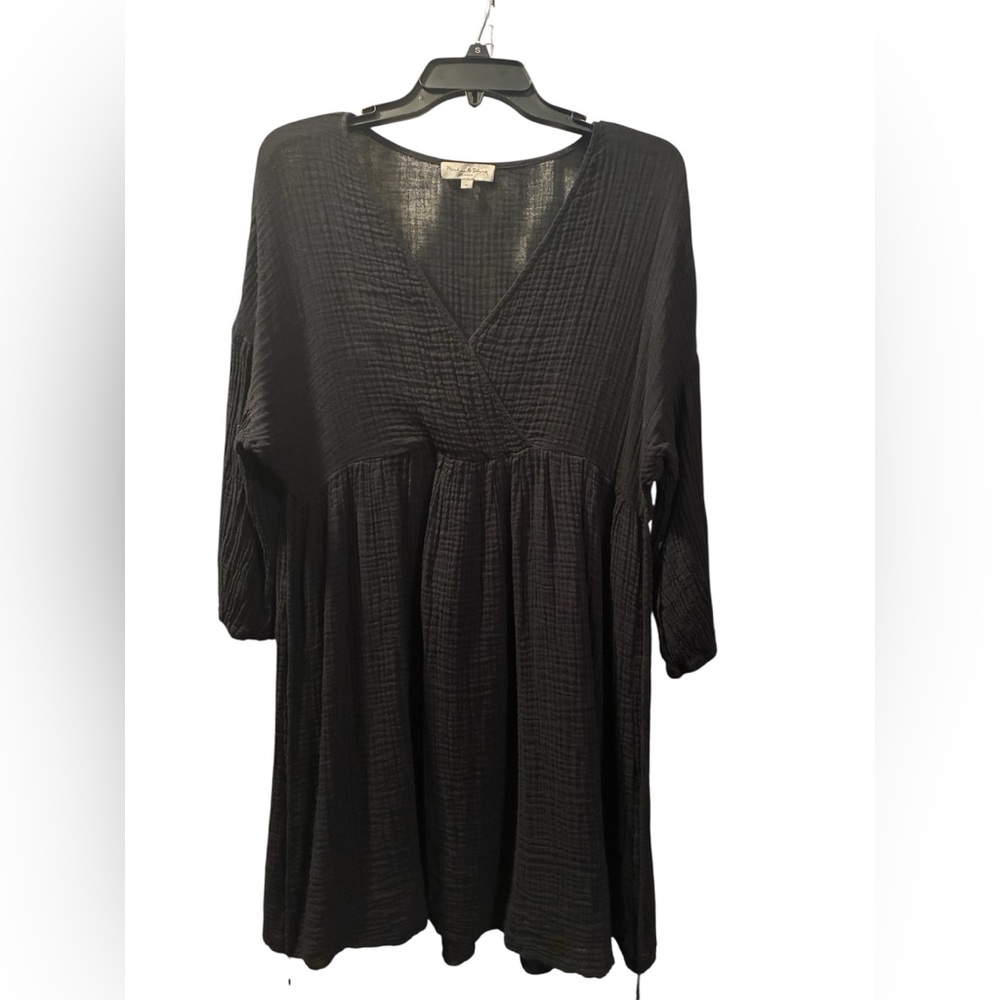 Michael Stars Hailey Black Cotton Gauze Mini Dress. Size Medium. - Picture 4 of 12